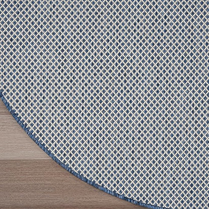 Nourison Home Courtyard Ivory Blue 5' x Round Area Rug - Easy Clean, Non Shedding, Bed Room, Living Room, Dining Room, Kitchen (5' x Round)