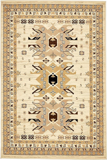Unique Loom Taftan Collection Border Geometric Tribal Inspired Design Area Rug (4' 0 x 6' 0 Rectangular, Ivory/ Tan)