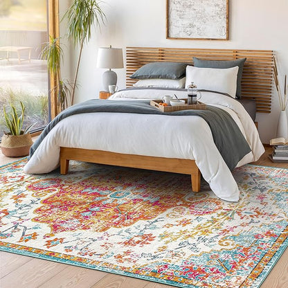 Livabliss Odelia Vintage Bohemian Area Rug,7'10" x 10'3",Orange/Aqua