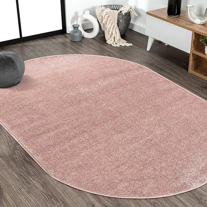 Eyely UES100P-5OV Supersoft Haze Solid Low-Pile Indoor Area Rug, Coastal, Bohemian, Minimalist, Classic, Casual for Bedroom,Kitchen,Living Room,Non Shedding,Easy-Washing, Pink, 5 X 8 Oval