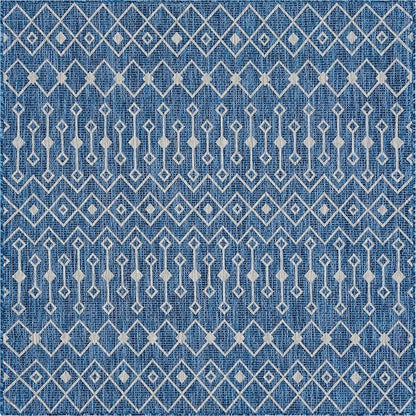 Unique Loom Outdoor Trellis Collection Area Rug - Tribal Trellis (6' 1" Square, Blue/ Ivory)