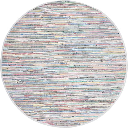 SAFAVIEH Rag Rug Collection 8' Round Grey/Multi RAR121M Handmade Boho Stripe Cotton Area Rug