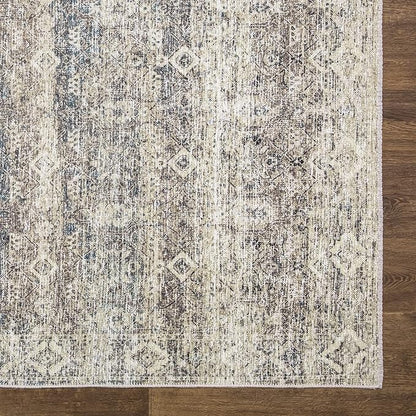 Bloom Rugs Caria Washable Non-Slip 3x5 Rug - Beige Brown/Teal Traditional Area Rug for Living Room, Bedroom, Dining Room, and Kitchen - Exact Size: 3' x 5'