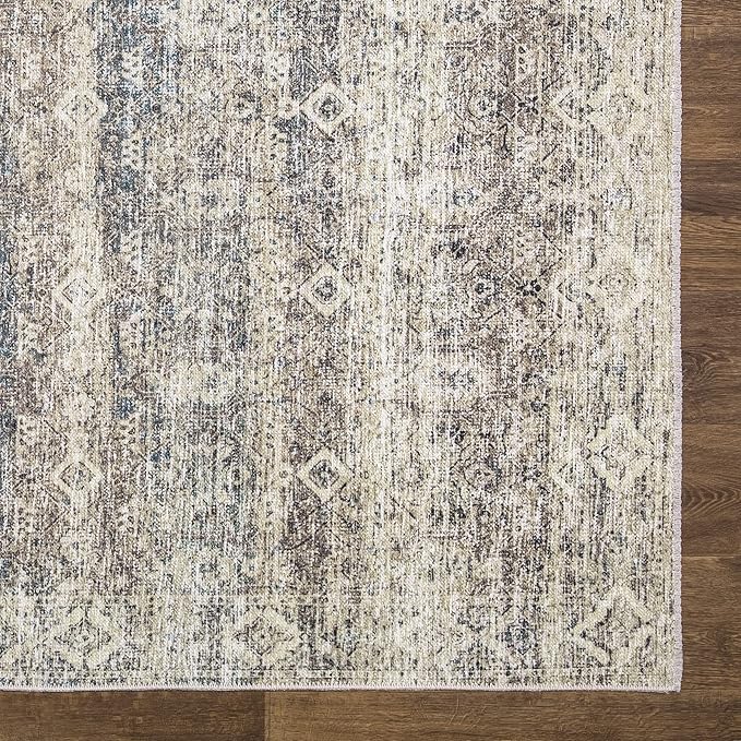Bloom Rugs Caria Washable Non-Slip 8x10 Rug - Beige Brown/Teal Traditional Area Rug for Living Room, Bedroom, Dining Room, and Kitchen - Exact Size: 7'8" x 10'