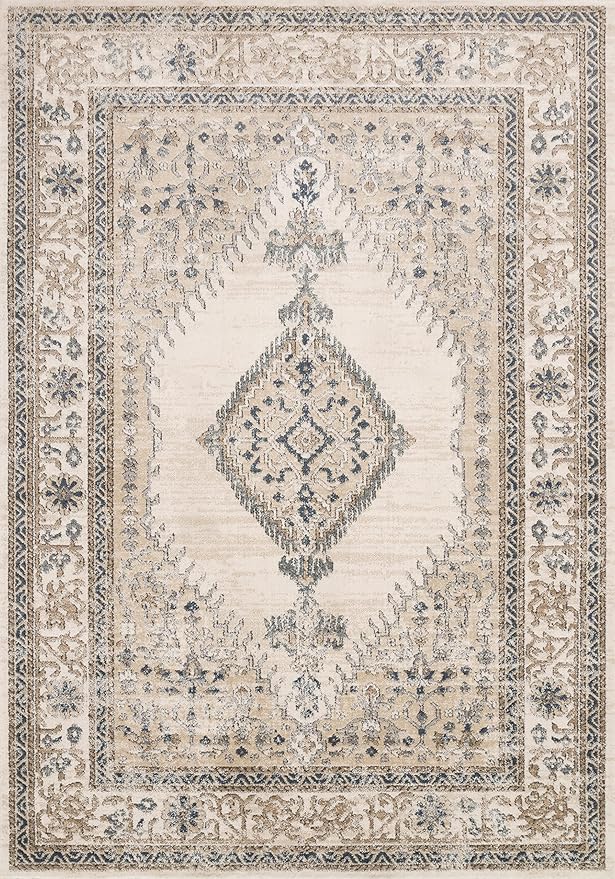 Loloi Teagan Collection TEA-02 Oatmeal/Ivory 5'-3" x 7'-6" Area Rug, Large, Soft Neutral Rug, High-Traffic for Living Room, Bedroom, Home Office, Dining Area