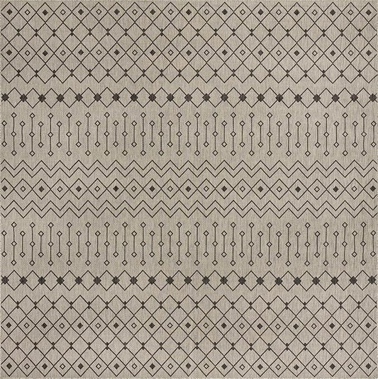 Unique Loom Outdoor Trellis Collection Area Rug - Tribal Trellis (13' Square, Gray/ Black)