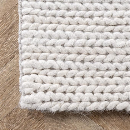 Nuloom Penelope Off-White/Ivory, 2'6" x 6', Hand-Braided, Wool & Cotton, Soft and Textured, High Traffic, Stain Resistant, Easy Clean, Durable Runner for Bedroom, Living Room, Dining, Entryway
