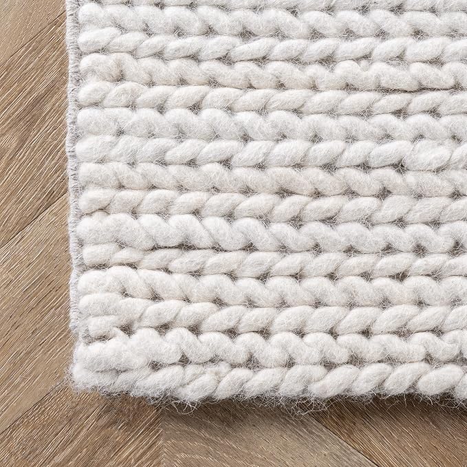 Nuloom Penelope Off-White/Ivory, 2'6" x 10', Hand-Braided, Wool & Cotton, Soft and Textured, High Traffic, Stain Resistant, Easy Clean, Durable Runner for Bedroom, Living Room, Dining, Entryway