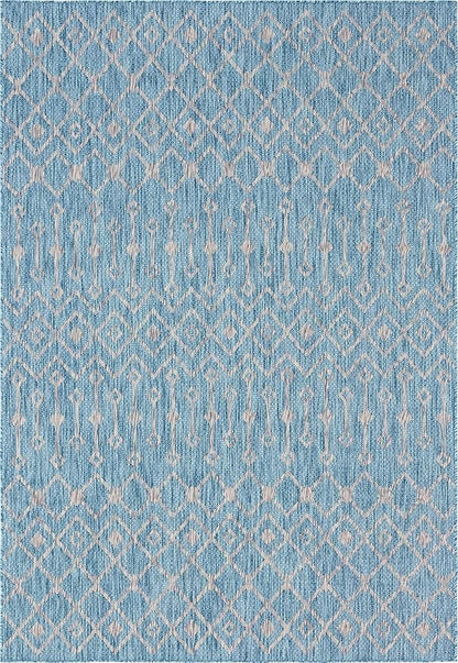 Unique Loom Outdoor Trellis Collection Area Rug - Tribal Trellis (7' 1" x 10' Rectangle, Aqua/ Ivory)