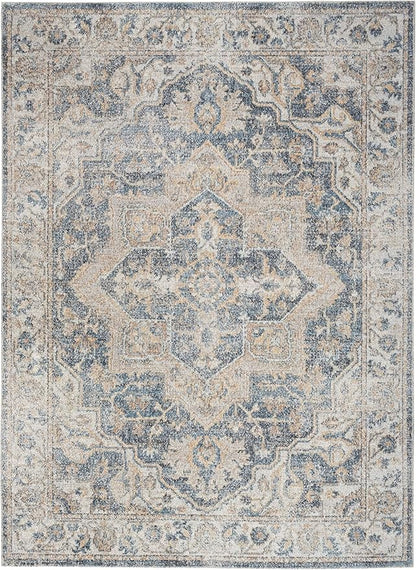Nourison Home Astra Machine Washable Traditional Grey/Blue 6'7" x 9' Area Rug, Easy Clean, Non Shedding, Bed Room, Living Room, Dining Room, Kitchen (7x9)