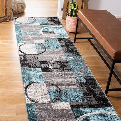 Rugshop Contemporary Abstract Circle Design Soft Runner Rug 2' x 7'2" Gray