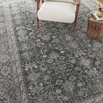 Black Runner Rug 2'6"x10' Vintage Area Carpet Hallway Long Indoor Kitchen Washable Living Room Low Pile Traditional Distressed Retro Accent Rug Non Slip Laundry Bathroom Office Dining Room