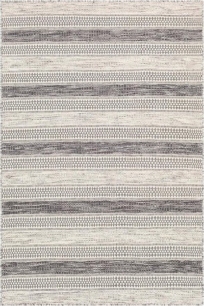Mark&Day Wool Rugs, 4x6 Marvelle Global Medium Gray Area Rug, Black Ivory Carpet for Living Room, Bedroom or Kitchen (3'6" x 5'6")