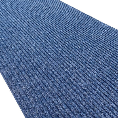 English Home Custom Size Non Slip Striped Design Durable PVC Non Slip Backing Tough Pile Runner Rug for Hallway, Outdoor, Indoor, Commercial, Residential, Pool, Office (Dark Blue, 26" x 14')