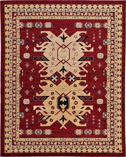 Unique Loom Taftan Collection Border Geometric Tribal Inspired Design Area Rug (8' 0 x 10' 0 Rectangular, Red/ Gold)