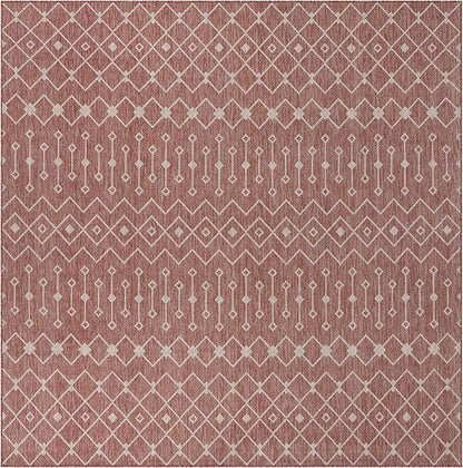 Unique Loom Outdoor Trellis Collection Area Rug - Tribal Trellis (10' 8" Square, Rust Red/ Ivory)