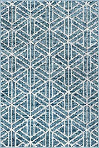 Rugs.com Lattice Trellis Collection Rug – 6' x 9' Blue Low-Pile Rug Perfect for Living Rooms, Large Dining Rooms, Open Floorplans