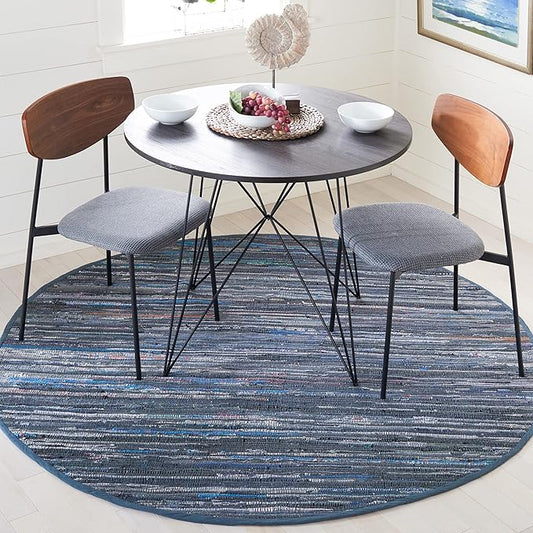 SAFAVIEH Rag Rug Collection 4' Round Ink / Multi RAR121C Handmade Boho Stripe Cotton Area Rug