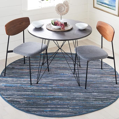 SAFAVIEH Rag Rug Collection 6' Round Ink / Multi RAR121C Handmade Boho Stripe Cotton Area Rug