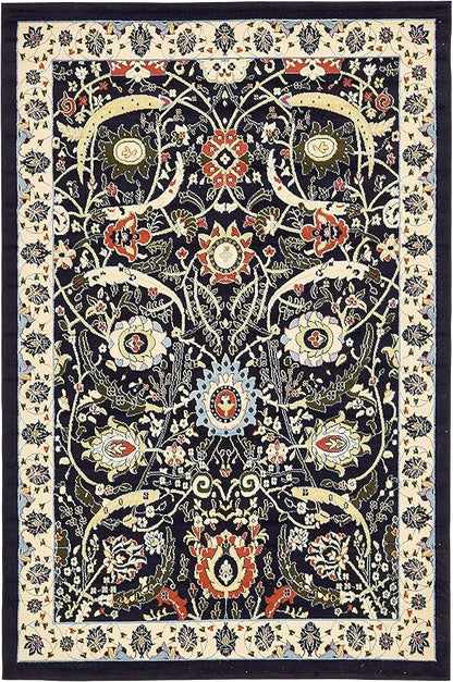 Unique Loom Espahan Collection Area Rug - Cape Cod (6' 1" x 9' Rectangle, Navy Blue/ Black)