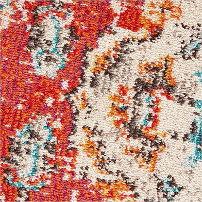 SAFAVIEH Monaco Collection Area Rug - 4' Round, Orange & Light Blue, Boho Chic Medallion Distressed Design, Non-Shedding & Easy Care, Ideal for High Traffic Areas in Living Room, Bedroom (MNC243H)