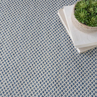 Nourison Home Courtyard Ivory Blue 8' x Square Area Rug - Easy Clean, Non Shedding, Bed Room, Living Room, Dining Room, Kitchen (8' x Square)