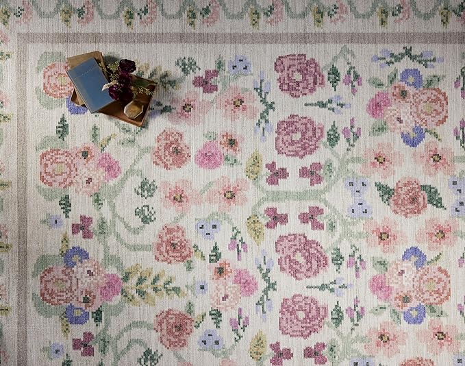 Loloi Rifle Paper Co. Rosa Collection RSA-01 Ivory 7'-6" x 9'-6" Area Rug