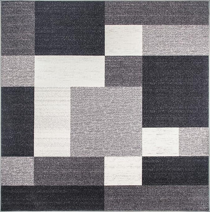 Rugshop Modern Boxes Design Non-Slip (Non-Skid) Square Dining Room, Living Room, Kitchen Area Rug 6'6" x 6'6" Gray
