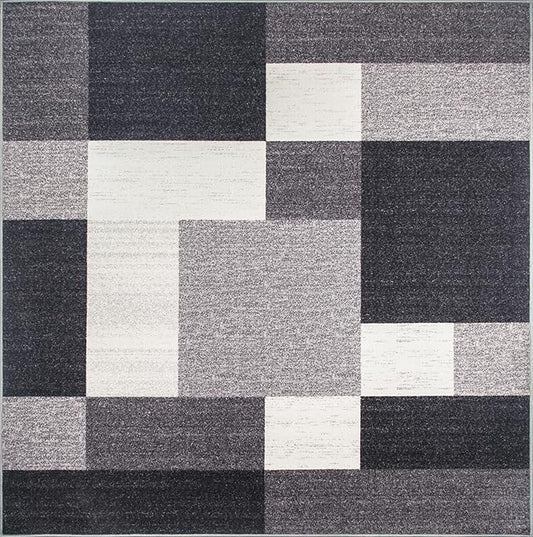 Rugshop Modern Boxes Design Non-Slip (Non-Skid) Square Dining Room, Living Room, Kitchen Area Rug 6'6" x 6'6" Gray