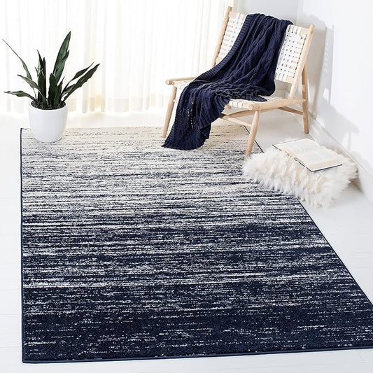 SAFAVIEH Adirondack Collection Area Rug - 4' Square, Navy & Ivory, Modern Ombre Design, Non Shedding & Easy to Clean, Ideal for Living Room, Bedroom, Office, Dining Space (ADR113N)