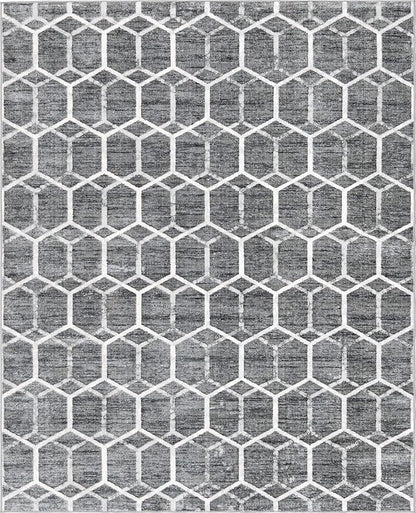 Rugs.com Lattice Trellis Collection Rug – 8' x 10' Gray Low-Pile Rug Perfect for Living Rooms, Large Dining Rooms, Open Floorplans