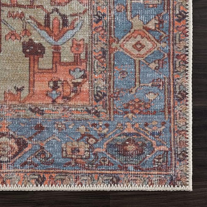 Bloom Rugs Washable 8' x 10' Rug - Terracotta/Blue Traditional Area Rug for Living Room, Bedroom, Dining Room, and Kitchen - Exact Size: 8' x 10'