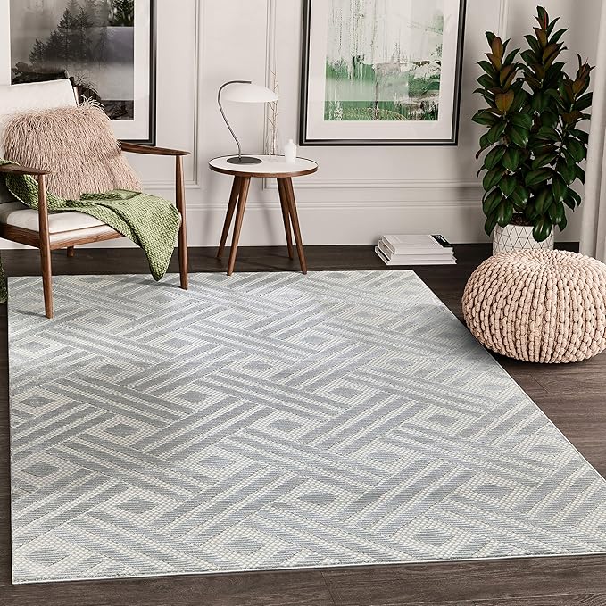 Abani Modern Grey Geometric Striped Chevron 7'9" X 10'2" Area Rug Rugs Nova Collection - Eclectic Pattern Accent Rug