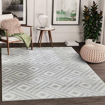 Abani Modern Grey Geometric Striped Chevron 7'9" X 10'2" Area Rug Rugs Nova Collection - Eclectic Pattern Accent Rug