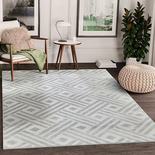 Abani Modern Grey Geometric Striped Chevron 7'9" X 10'2" Area Rug Rugs Nova Collection - Eclectic Pattern Accent Rug