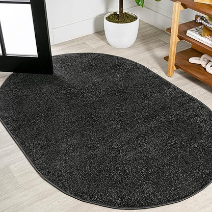 Eyely UES100I-4OV Supersoft Haze Solid Low-Pile Indoor Area Rug Casual;Contemporary;Solid;Traditional, Bedroom, Kitchen, Living Room, Easy-Cleaning, Non-Shedding, 4 X 6 Oval, Black