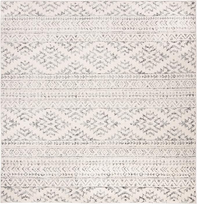 SAFAVIEH Tulum Collection Area Rug - 3' Square, Ivory & Grey, Moroccan Boho Tribal Design, Non-Shedding & Easy to Clean, Ideal for Entryway, Foyer, Accent Space, Bedroom (TUL272A)
