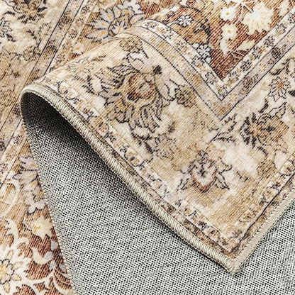 HUGEAR 6x9 Machine Washable Rugs Brown Beige Hallway Large Area Rug Indoor Accent Rug Floral Low Pile Carpet Soft Throw Aesthetic Rug Bedroom Living Room Office Dining Room Kitchen Laundry Room