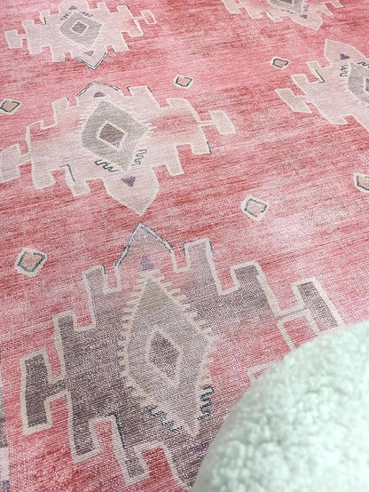 Fame Rugs Turkish Rug. Washable Vintage Oriental Antique Inspired Traditional Doormat Small Modern Area Rugs Luxury Entryway Entry Bedroom Bathroom Kitchen (379PP, 4'9 x 6'9)