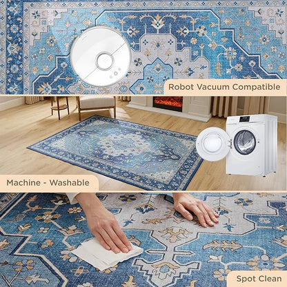 Bedsure 3x5 Area Rugs for Living Room, Machine Washable Rugs, Non-Slip Backing, Non-Shedding, Vintage Low Pile Easy Care Throw Carpet for Bedroom Dining Room, Taupe