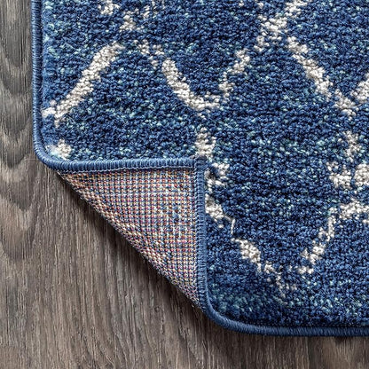 JONATHAN Y Boho Vintage Diamond Blue/White Runner Rug 2X8 ft, Moroccan Hype for Living Room, Bedroom, Kitchen, Office, Easy-Cleaning, High Traffic, Pet-Friendly, Non-Shedding (MOH101A-28)