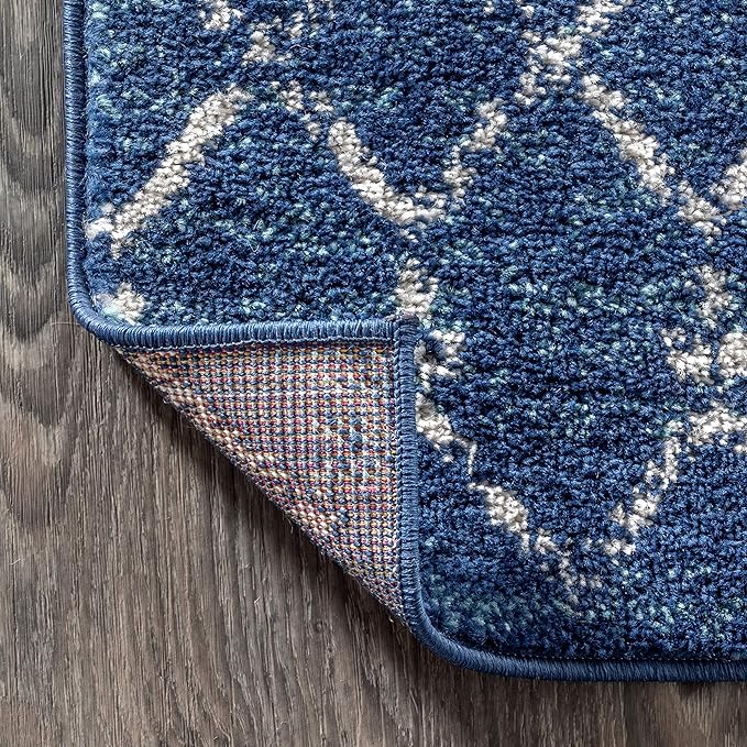 JONATHAN Y Boho Vintage Diamond Blue/White Indoor Area Rug 4X6 ft, Moroccan Hype for Living Room, Bedroom, Kitchen, Office, Easy-Cleaning, High Traffic, Pet-Friendly, Non-Shedding (MOH101A-4)