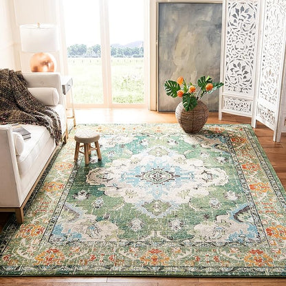 SAFAVIEH Monaco Collection Area Rug - 10' x 14', Forest Green & Light Blue, Medallion Distressed Design, Non-Shedding & Easy Care, Ideal for High Traffic Areas in Living Room, Bedroom (MNC243F)