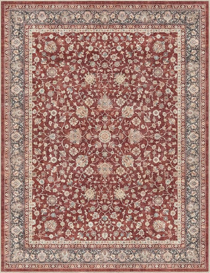 Well Woven Asha Rome Red 9'10" x 13' Area Rug - Oriental Floral Pattern, Easy Clean, Floor-Friendly Backing - for Living Room, Bedroom, and Dining Room