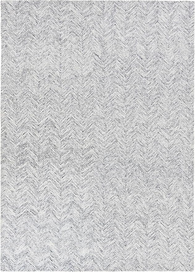 Modern Herringbone Chevron Collection Handcrafted Wool Area Rug - Durable, Zigzag Pattern, for High Traffic, Contemporary Design for Living Room, Bedroom, Dining Room Decor (Denim blue, 6' x 6')