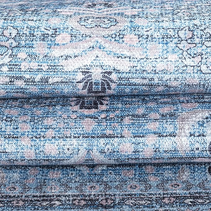 Fame Living Washable Area Rug. Modern Farmhouse. Vintage. Turkish. Bohemian. Distressed. Oriental. Traditional. Rugs for Living Room. Dining. Bedroom. Office. Entryway. Foyer. (866CBl, 9' x 12')