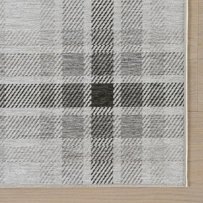 Dash & Albert Andri Plaid Black Machine Washable Rug, 3 X 5 Feet, Black/White Plaid Pattern