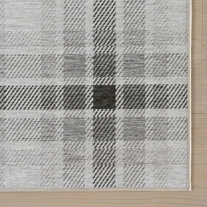 Dash & Albert Andri Plaid Black Machine Washable Rug, 5 X 8 Feet, Black/White Plaid Pattern