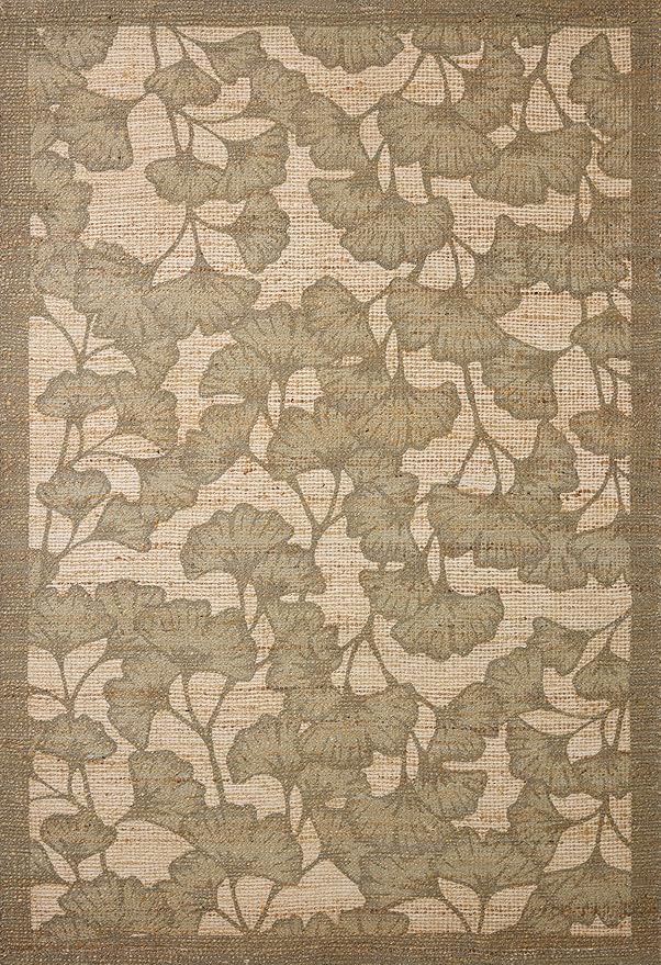 Loloi Chris Loves Julia Rue Collection RUE-02 Olive/Sage 3'-6" x 5'-6" Accent Rug Jute Neutral Floral Living Room Bedroom Rug