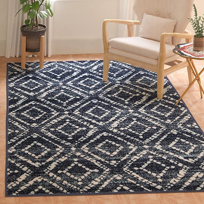 SAFAVIEH Adirondack Collection Area Rug - 3' Square, Navy & Ivory, Modern Diamond Distressed Design, Non-Shedding & Easy Care, Ideal for High Traffic Areas in Living Room, Bedroom (ADR131N)